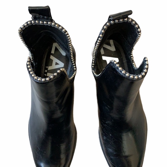 Zara Black Flat Cutout Studded Ankle Boots - Picture 6 of 7